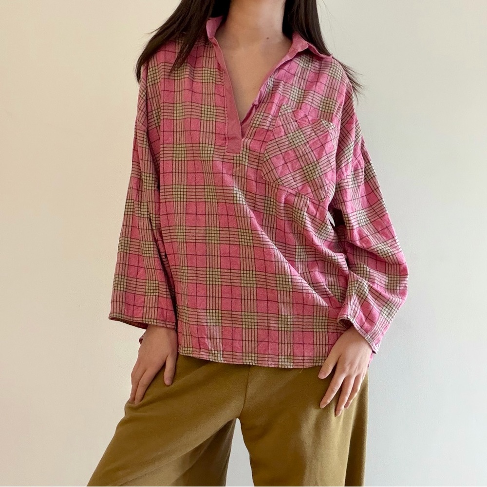 FREE PEOPLE INTIMATELY Pink Plaid flannel sleep shirt - XS